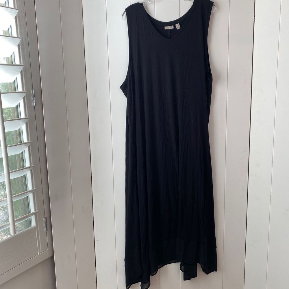 LOGO by Lori Goldstein Black Tank Dress Viscose Spandex Sheer Accent at Hemline